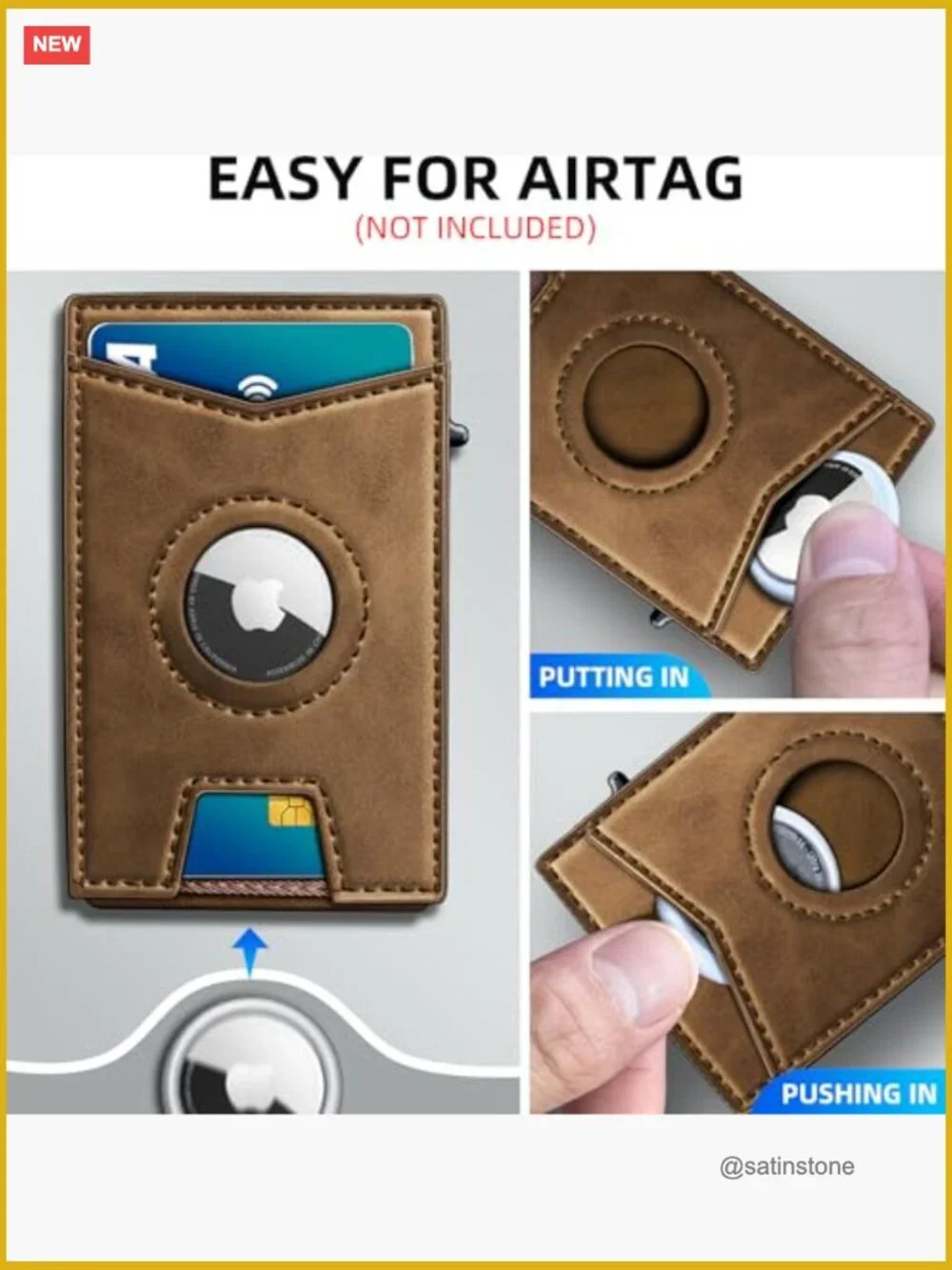 Pop-Up Airtag Wallet with Money Clip RFID Blocking Leather Flip